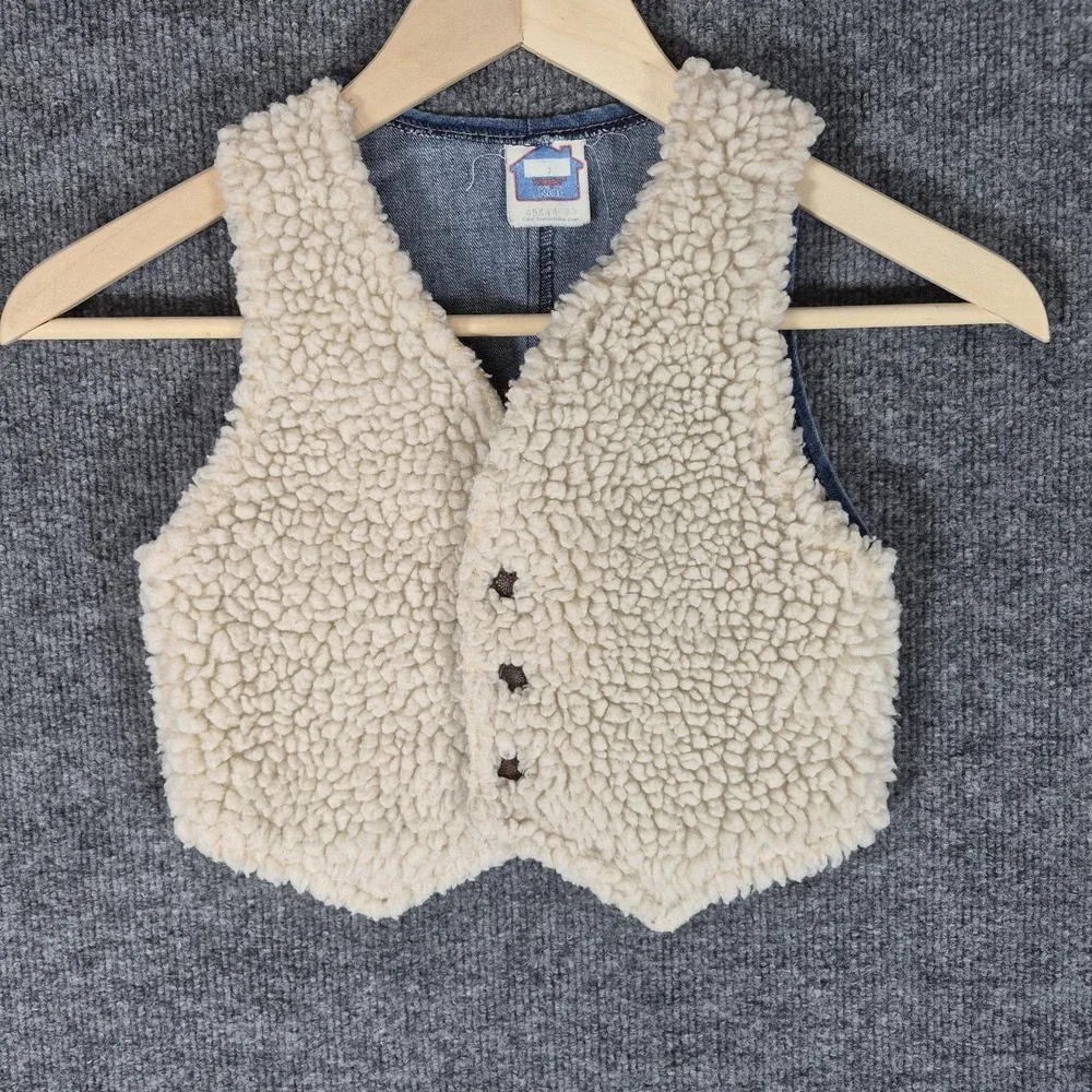 VTG Wrangler‎ Kids Denim Sherpa Vest Size 7 Western Cowboy